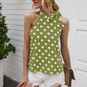 Polka dot tie neck halter top